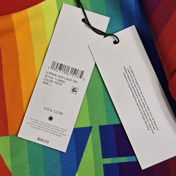UGG PRIDE Logo T Shirt  Size L Rainbow Stripes Short Sleeve - Picture 8 of 12